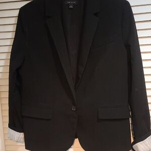 Ann Taylor Classic Black Lined Blazer 1 Frnt Button & 3 Front Pockets, PTP 20.5
